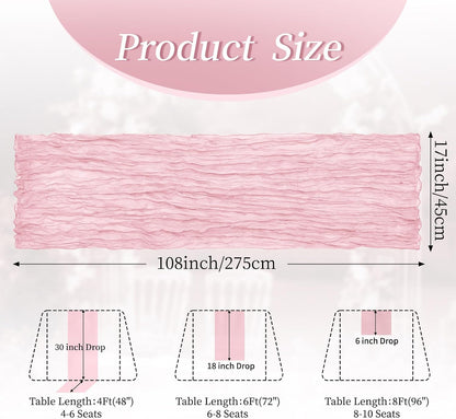 10 Pack Light Pink 17 x 108 Inch Cheesecloth Table Runner - Boho Gauze Sheer Fabric for Wedding Baby Shower Party Home Decor