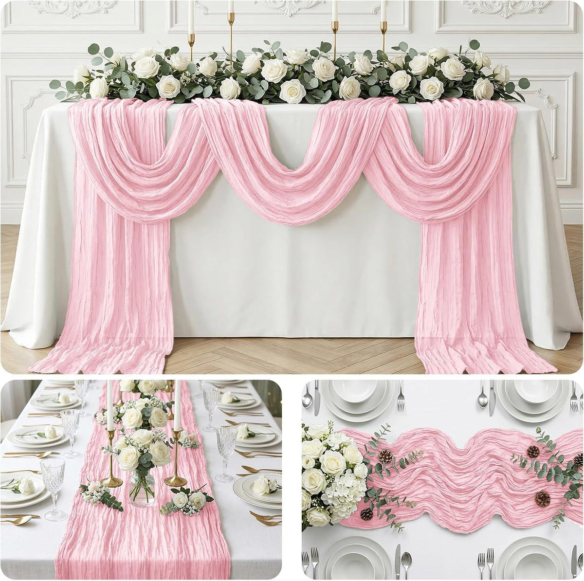 10 Pack Light Pink 17 x 108 Inch Cheesecloth Table Runner - Boho Gauze Sheer Fabric for Wedding Baby Shower Party Home Decor