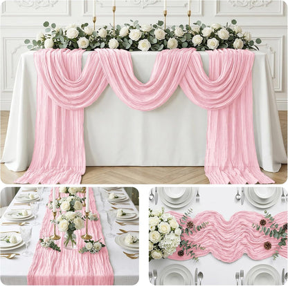 10 Pack Light Pink 17 x 108 Inch Cheesecloth Table Runner - Boho Gauze Sheer Fabric for Wedding Baby Shower Party Home Decor