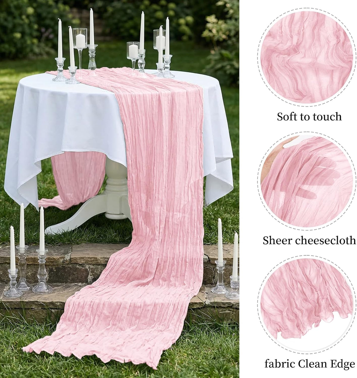 10 Pack Light Pink 17 x 108 Inch Cheesecloth Table Runner - Boho Gauze Sheer Fabric for Wedding Baby Shower Party Home Decor