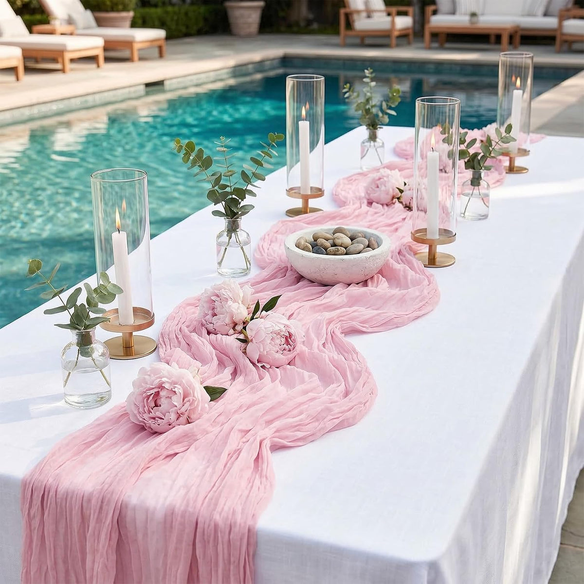 10 Pack Light Pink 17 x 108 Inch Cheesecloth Table Runner - Boho Gauze Sheer Fabric for Wedding Baby Shower Party Home Decor
