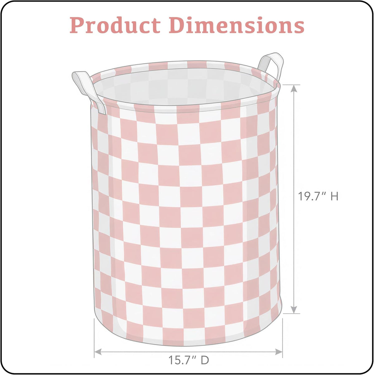 Pink Checkered Laundry Basket, Collapsible Aesthetic Cute Canvas Organizer Hamper Basket for Storage, Toy Bins, Bedroom Clothes, Children Nursery, Gift Basket