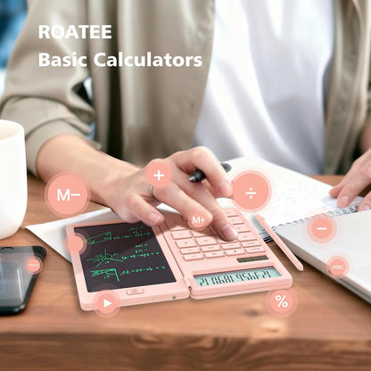 Desk Calculators with Erasable LCD Notepad Basic Calculators Pink Cute School Supplies for Girls Middle School Stuff Cute Pocket Office Supplies Home Essential Solar & Battery Energy Big Button