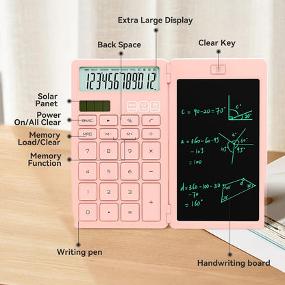 Desk Calculators with Erasable LCD Notepad Basic Calculators Pink Cute School Supplies for Girls Middle School Stuff Cute Pocket Office Supplies Home Essential Solar & Battery Energy Big Button