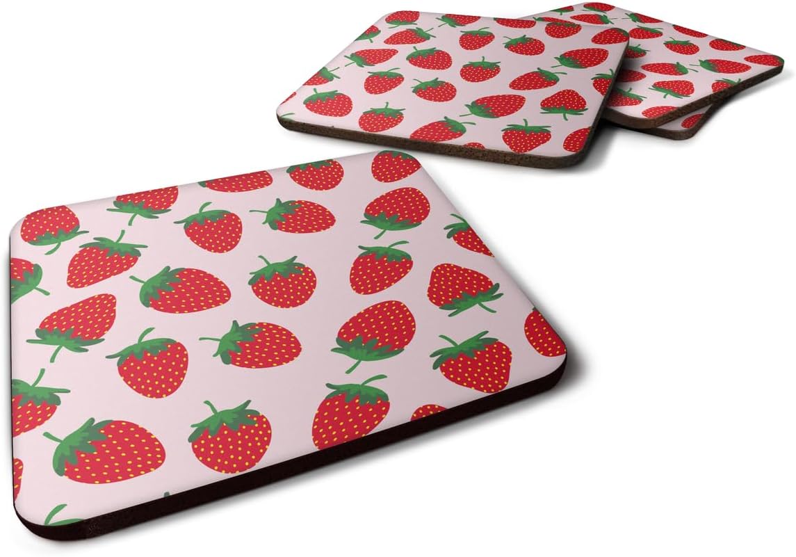 Strawberries On Pink Foam Coaster Set of 4, 3.5, Multicolor