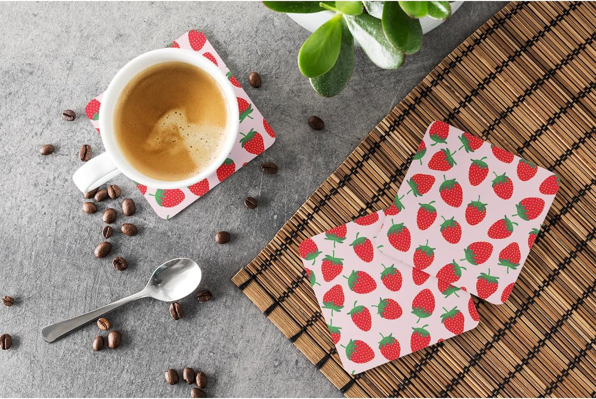 Strawberries On Pink Foam Coaster Set of 4, 3.5, Multicolor