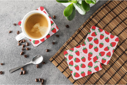 Strawberries On Pink Foam Coaster Set of 4, 3.5, Multicolor