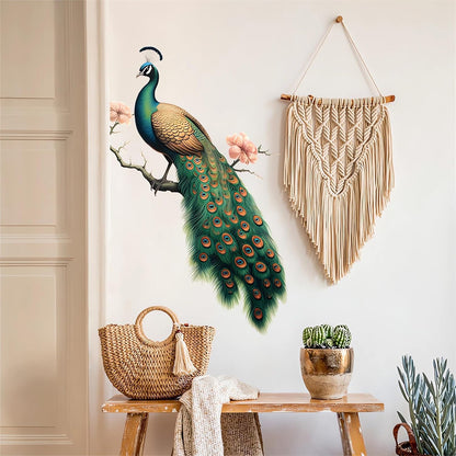 Green Peacock Peach Blossom Painted Wall Stickers Wall Art Decals