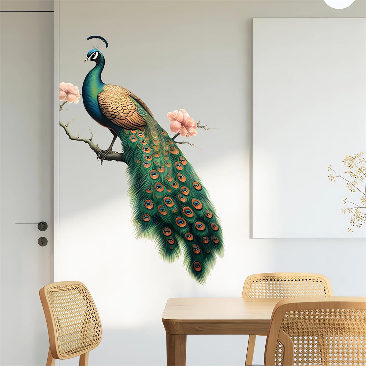 Green Peacock Peach Blossom Painted Wall Stickers Wall Art Decals