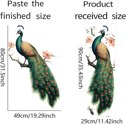 Green Peacock Peach Blossom Painted Wall Stickers Wall Art Decals