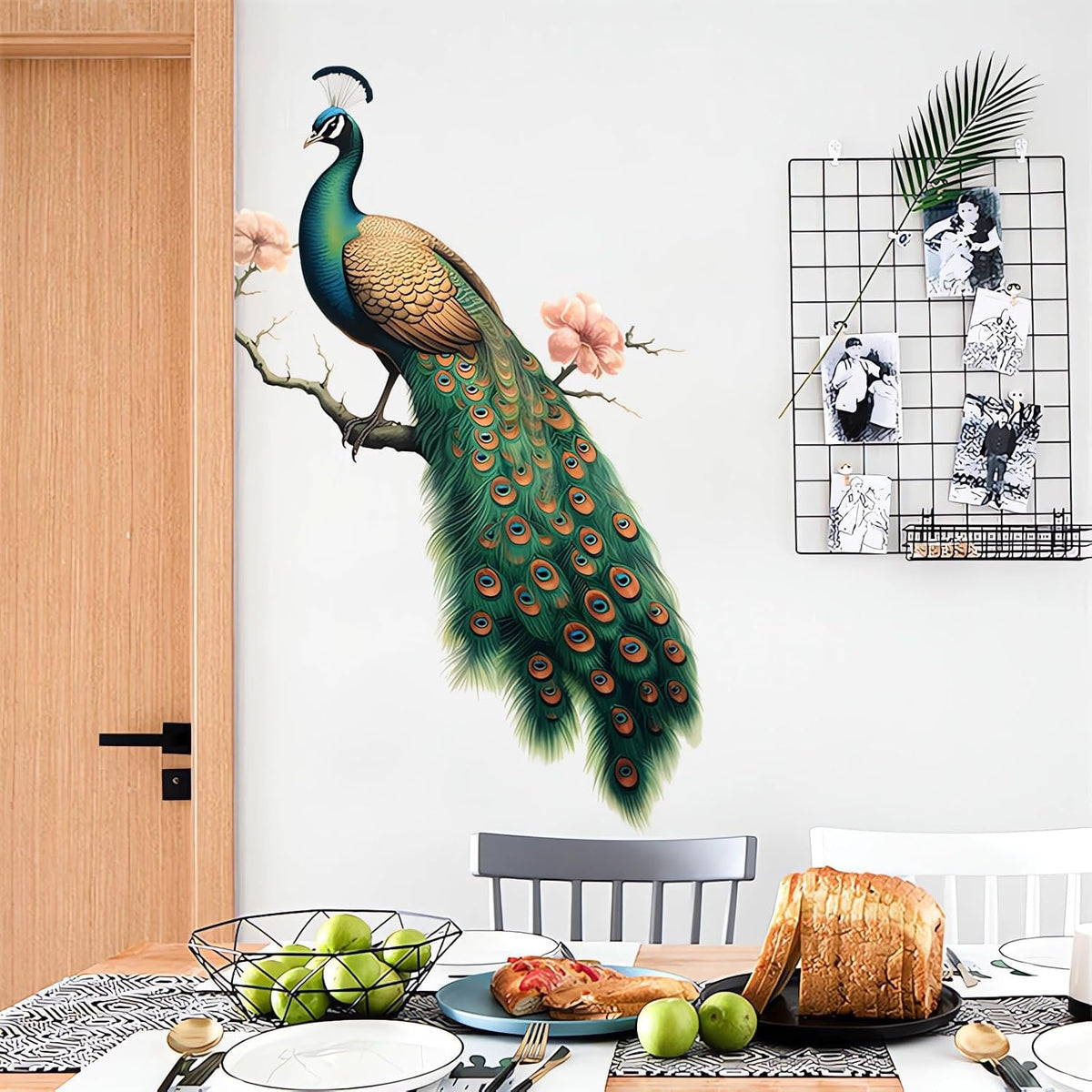 Green Peacock Peach Blossom Painted Wall Stickers Wall Art Decals