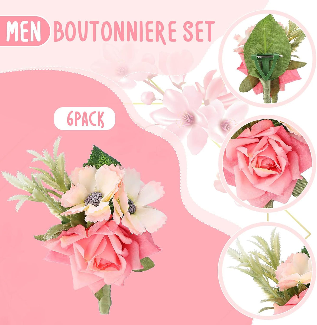 12 Pcs Boutonniere and Corsage for Wedding Mother's Day Party Flower Wrist Corsages with Pins for Men Women Groom Bride Groomsmen Prom Ceremony Anniversary Dinner Decor(Pink)