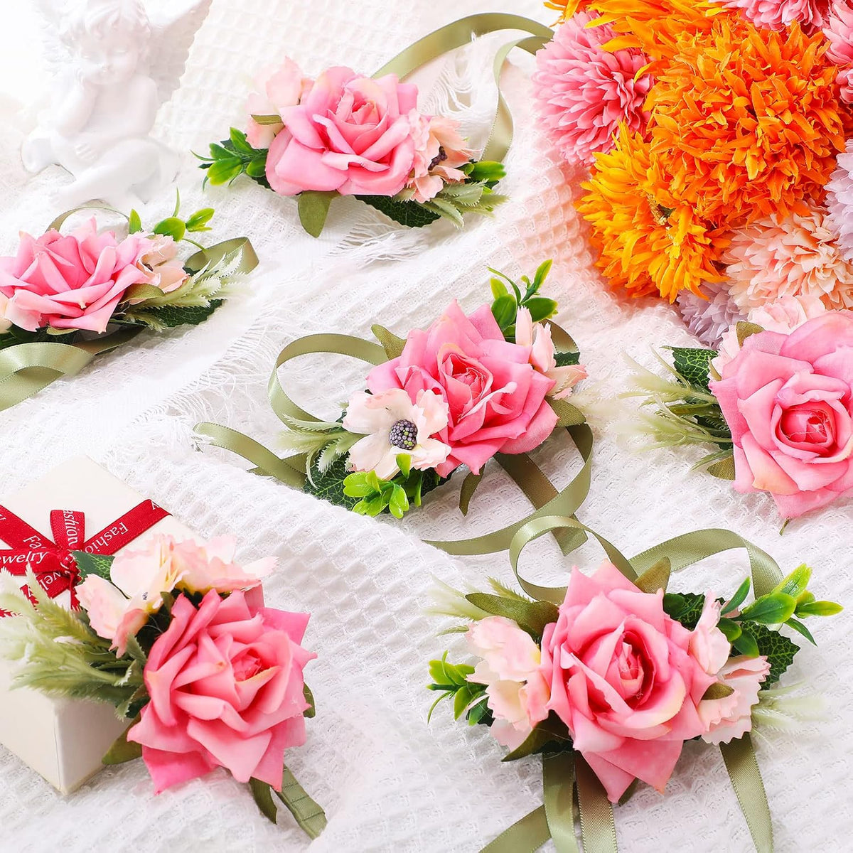 12 Pcs Boutonniere and Corsage for Wedding Mother's Day Party Flower Wrist Corsages with Pins for Men Women Groom Bride Groomsmen Prom Ceremony Anniversary Dinner Decor(Pink)
