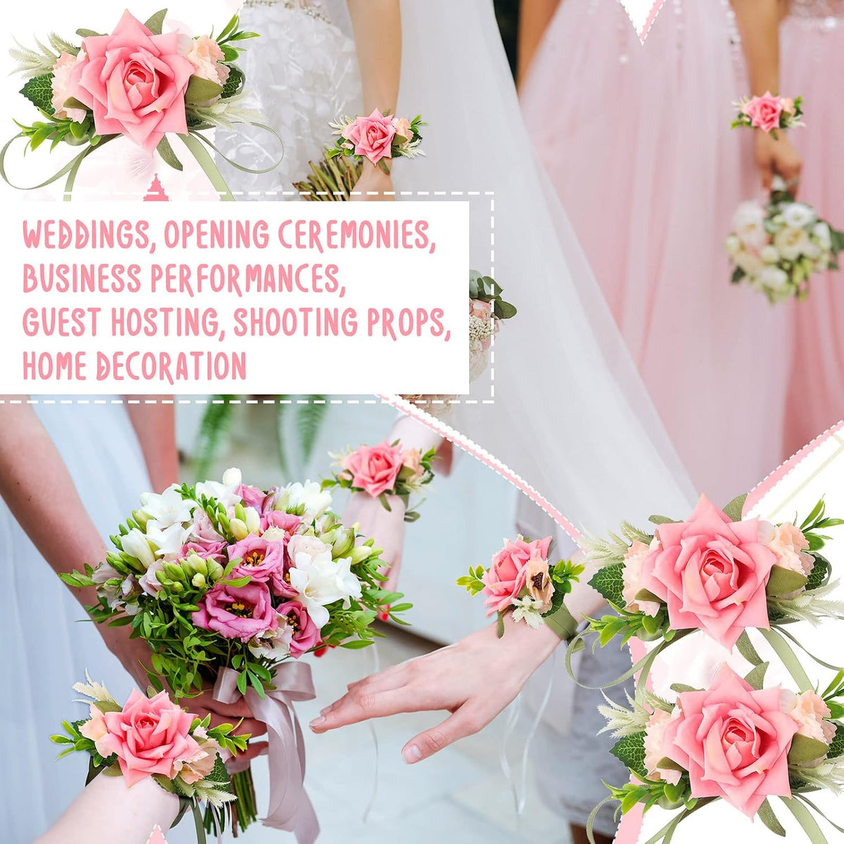 12 Pcs Boutonniere and Corsage for Wedding Mother's Day Party Flower Wrist Corsages with Pins for Men Women Groom Bride Groomsmen Prom Ceremony Anniversary Dinner Decor(Pink)