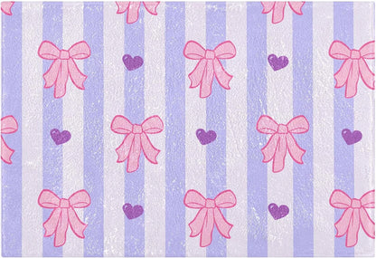 Pink Bows and Stripes Bathroom Rugs, Ultra Soft Absorbent Plush 16” x 24” Bath Mats, Non-Slip Machine Washable Shaggy Floor Rugs for Bathroom Tub