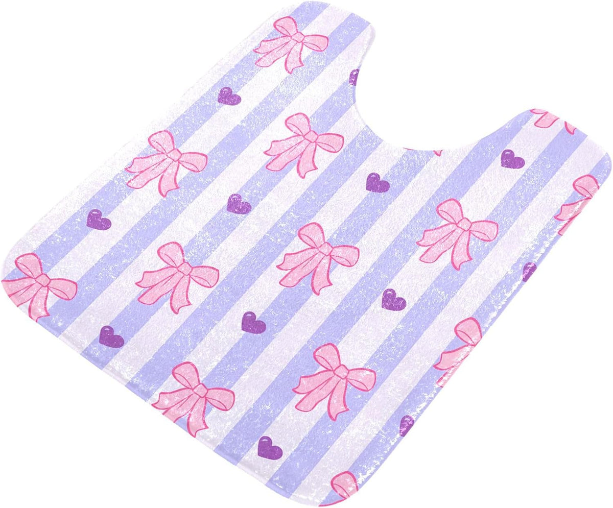 Pink Bows and Stripes Bathroom Rugs, Ultra Soft Absorbent Plush 16” x 24” Bath Mats, Non-Slip Machine Washable Shaggy Floor Rugs for Bathroom Tub