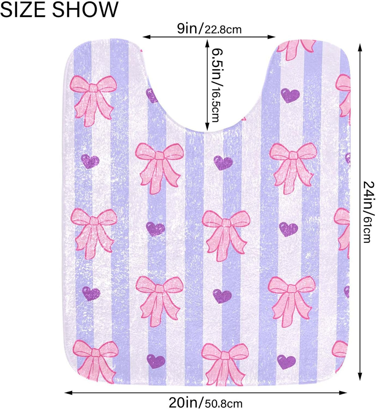 Pink Bows and Stripes Bathroom Rugs, Ultra Soft Absorbent Plush 16” x 24” Bath Mats, Non-Slip Machine Washable Shaggy Floor Rugs for Bathroom Tub