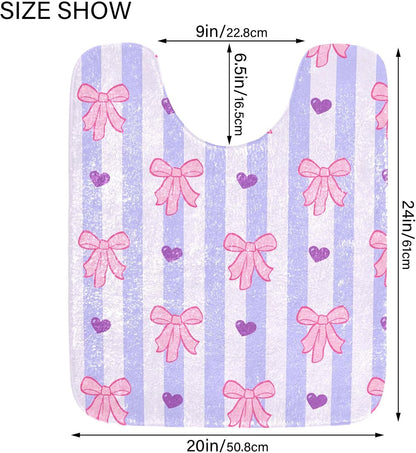 Pink Bows and Stripes Bathroom Rugs, Ultra Soft Absorbent Plush 16” x 24” Bath Mats, Non-Slip Machine Washable Shaggy Floor Rugs for Bathroom Tub