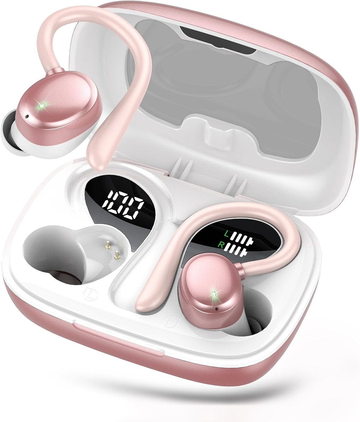 Bluetooth Headphones Wireless Earbuds 72hrs Playtime Wireless Charging Case Digital Display, Ear Buds with Earhook,IPX7 Waterproof, Deep Bass 2.0,Over-Ear Earphones for Sport Running