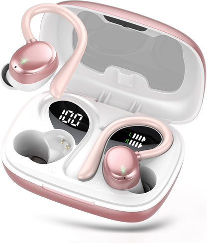Bluetooth Headphones Wireless Earbuds 72hrs Playtime Wireless Charging Case Digital Display, Ear Buds with Earhook,IPX7 Waterproof, Deep Bass 2.0,Over-Ear Earphones for Sport Running