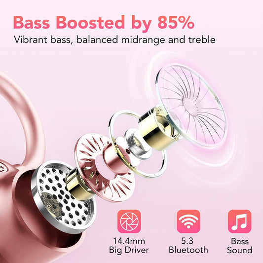 Bluetooth Headphones Wireless Earbuds 72hrs Playtime Wireless Charging Case Digital Display, Ear Buds with Earhook,IPX7 Waterproof, Deep Bass 2.0,Over-Ear Earphones for Sport Running