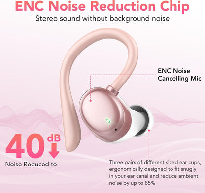 Bluetooth Headphones Wireless Earbuds 72hrs Playtime Wireless Charging Case Digital Display, Ear Buds with Earhook,IPX7 Waterproof, Deep Bass 2.0,Over-Ear Earphones for Sport Running