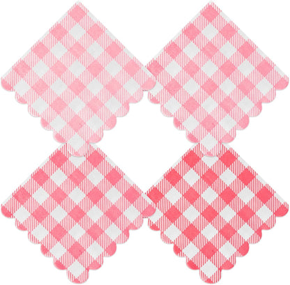 Pink Gingham Napkins Disposable Cocktail: 80PCS Checkered Square Paper 9.8x9.8 Inch For Table Decorations & Dinner Party