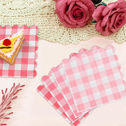 Pink Gingham Napkins Disposable Cocktail: 80PCS Checkered Square Paper 9.8x9.8 Inch For Table Decorations & Dinner Party