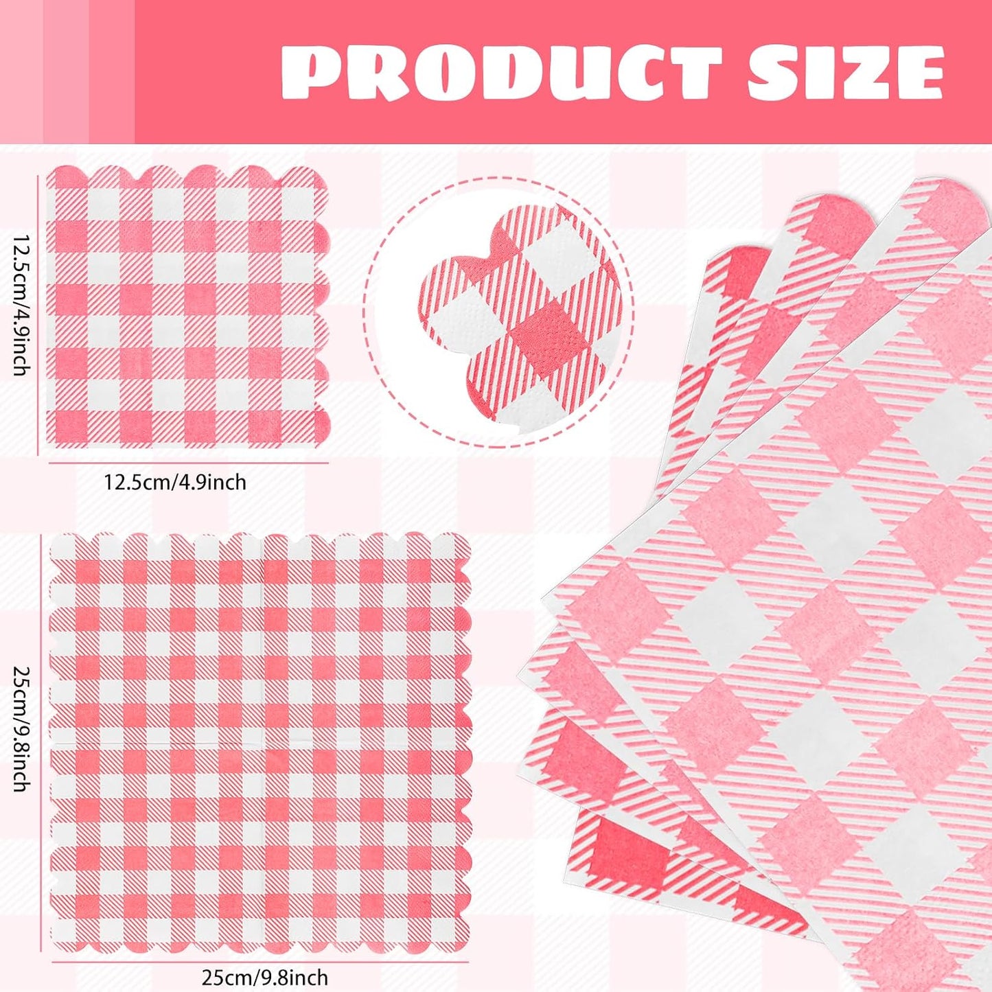 Pink Gingham Napkins Disposable Cocktail: 80PCS Checkered Square Paper 9.8x9.8 Inch For Table Decorations & Dinner Party