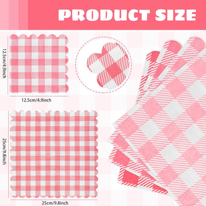 Pink Gingham Napkins Disposable Cocktail: 80PCS Checkered Square Paper 9.8x9.8 Inch For Table Decorations & Dinner Party