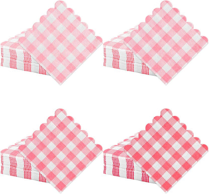 Pink Gingham Napkins Disposable Cocktail: 80PCS Checkered Square Paper 9.8x9.8 Inch For Table Decorations & Dinner Party