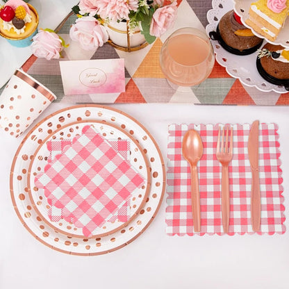 Pink Gingham Napkins Disposable Cocktail: 80PCS Checkered Square Paper 9.8x9.8 Inch For Table Decorations & Dinner Party