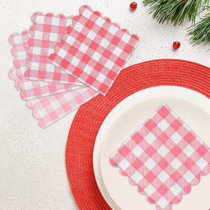 Pink Gingham Napkins Disposable Cocktail: 80PCS Checkered Square Paper 9.8x9.8 Inch For Table Decorations & Dinner Party