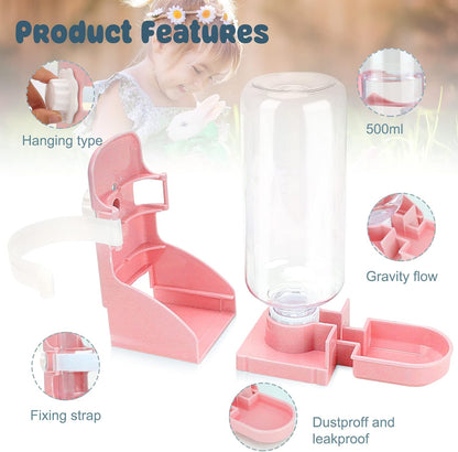 Rabbit Water Bottle No-Drip, Bunny Guinea Pig Water Dispenser(Pink)