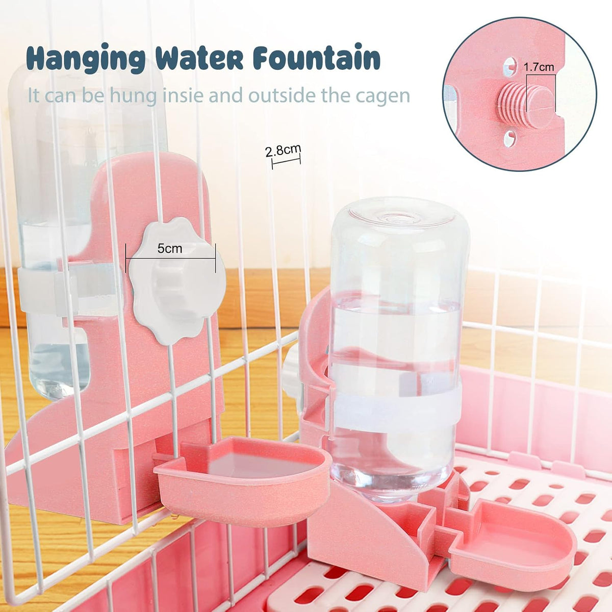 Rabbit Water Bottle No-Drip, Bunny Guinea Pig Water Dispenser(Pink)