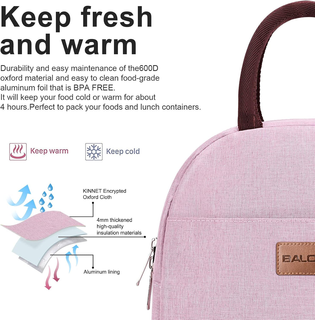 Lunch Bag for Women Men Adult Lunch Box (Pink), M