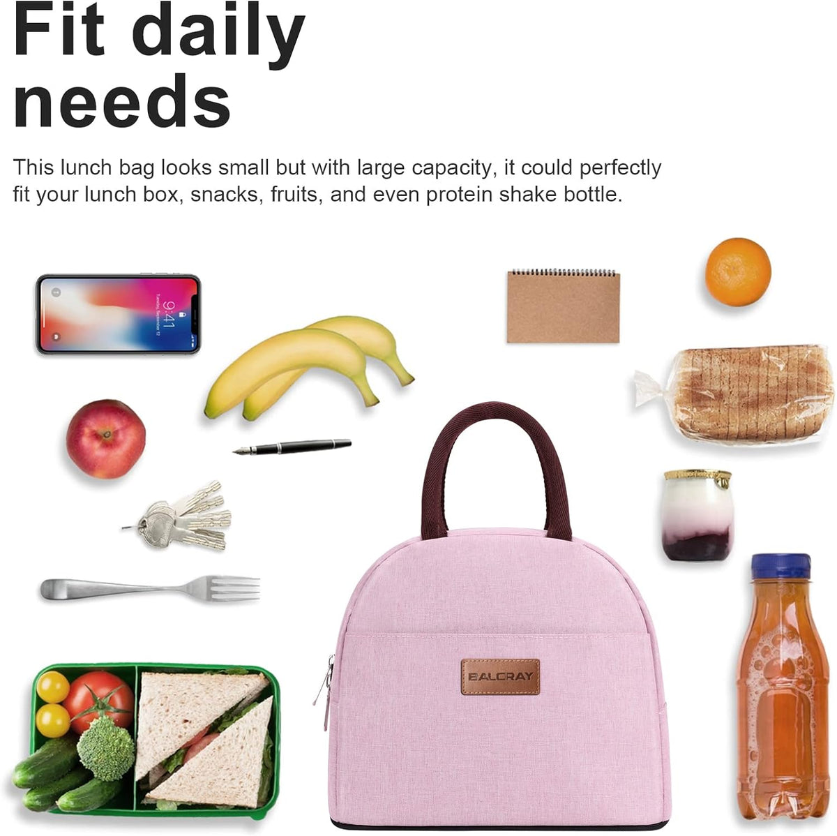 Lunch Bag for Women Men Adult Lunch Box (Pink), M