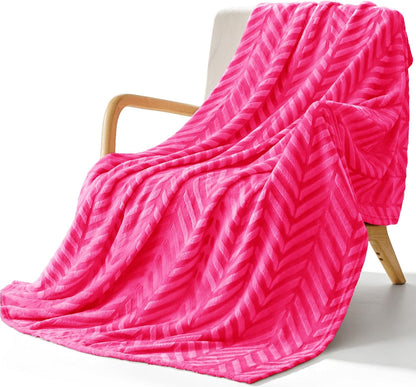 Whale Flotilla Flannel Fleece Throw Blanket for Couch Sofa Bed, Lightweight Breathable Soft Throws Plush Fluffy Chevron Design Decorative Blankets for All Season, 50x60 Inch, Hot Pink