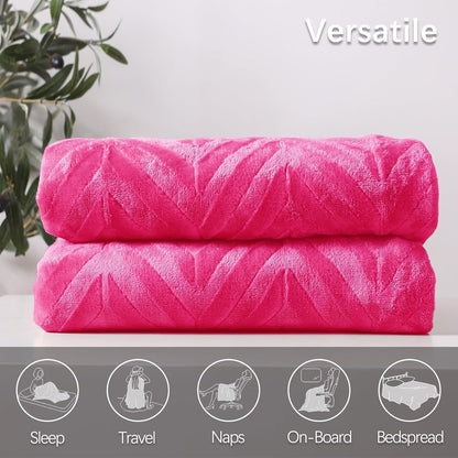 Whale Flotilla Flannel Fleece Throw Blanket for Couch Sofa Bed, Lightweight Breathable Soft Throws Plush Fluffy Chevron Design Decorative Blankets for All Season, 50x60 Inch, Hot Pink
