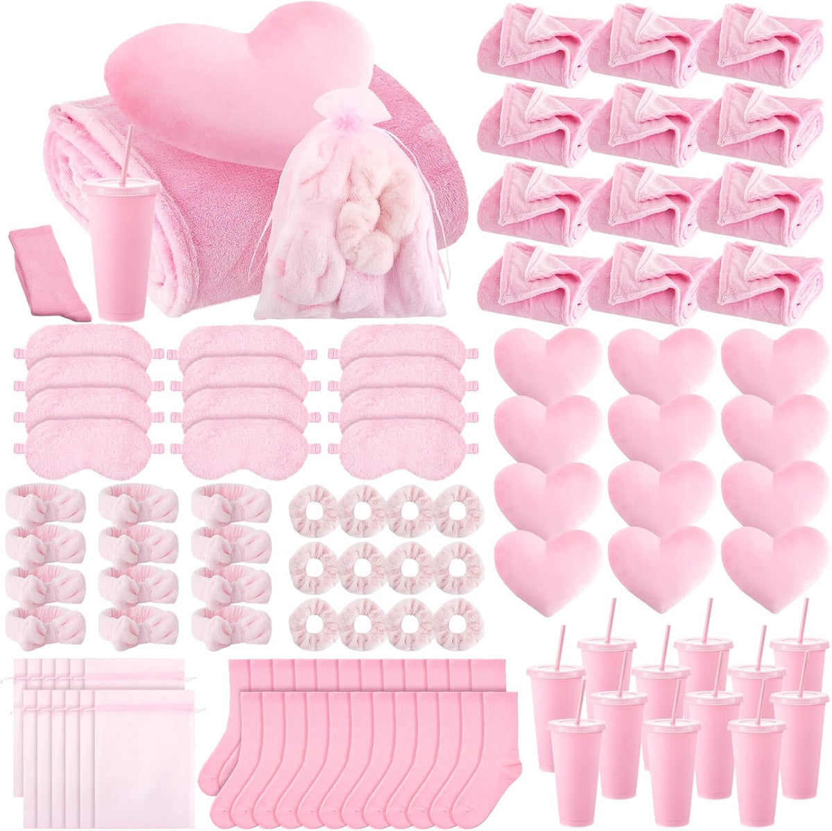 96 Pcs/ 12 Set Sleepover Party Supplies Slumber/ Spa Kit, Pink