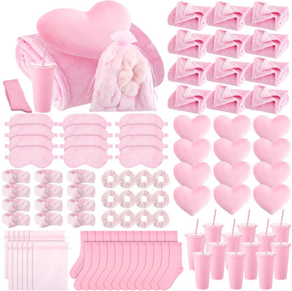 96 Pcs/ 12 Set Sleepover Party Supplies Slumber/ Spa Kit, Pink