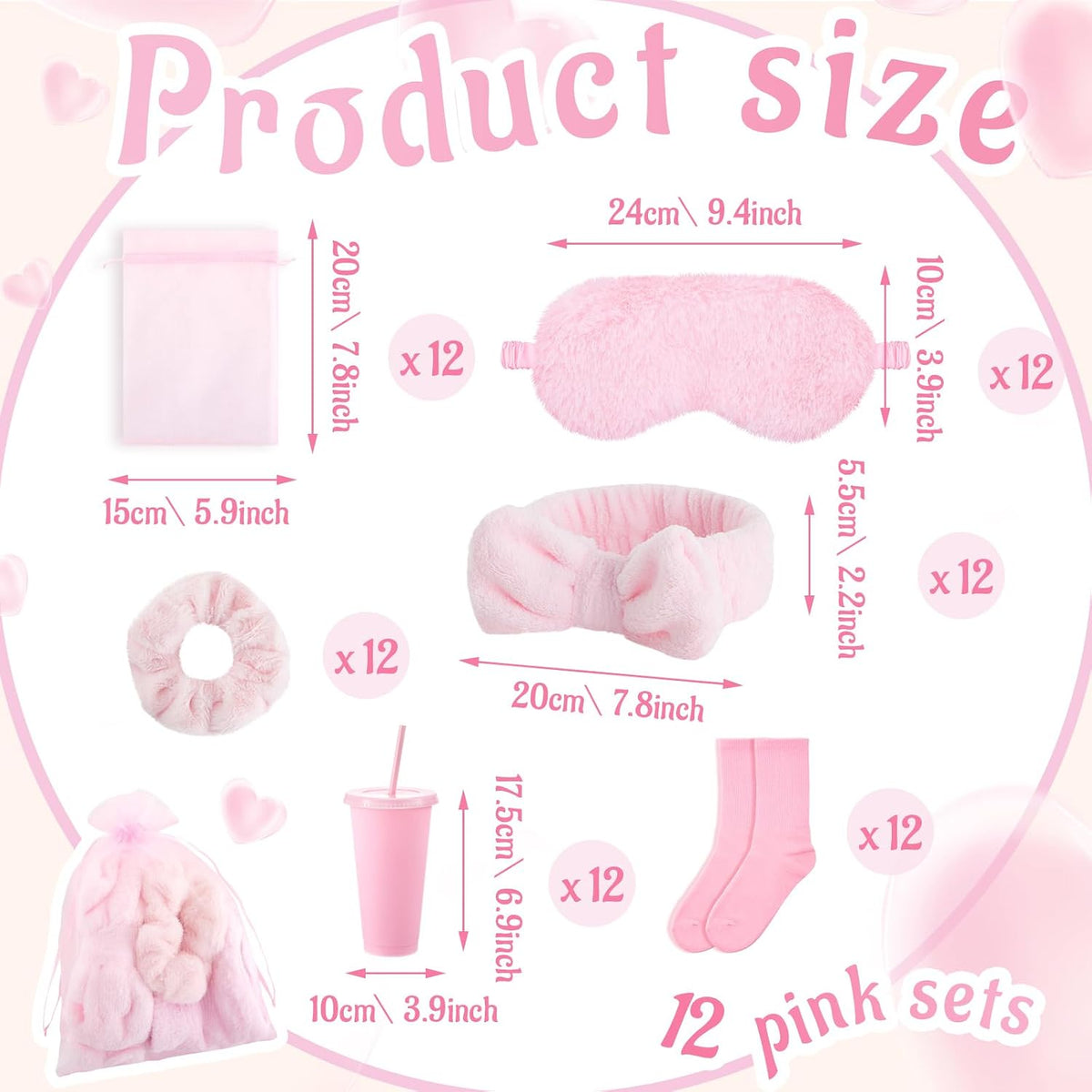 96 Pcs/ 12 Set Sleepover Party Supplies Slumber/ Spa Kit, Pink