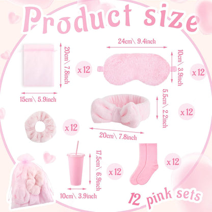 96 Pcs/ 12 Set Sleepover Party Supplies Slumber/ Spa Kit, Pink