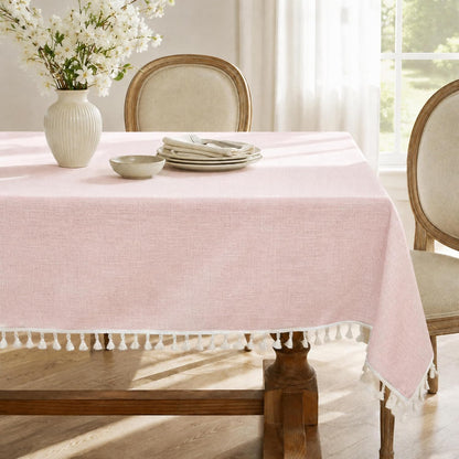 Light Pink Rectangle Tablecloth with Tassels 55x75 Inch