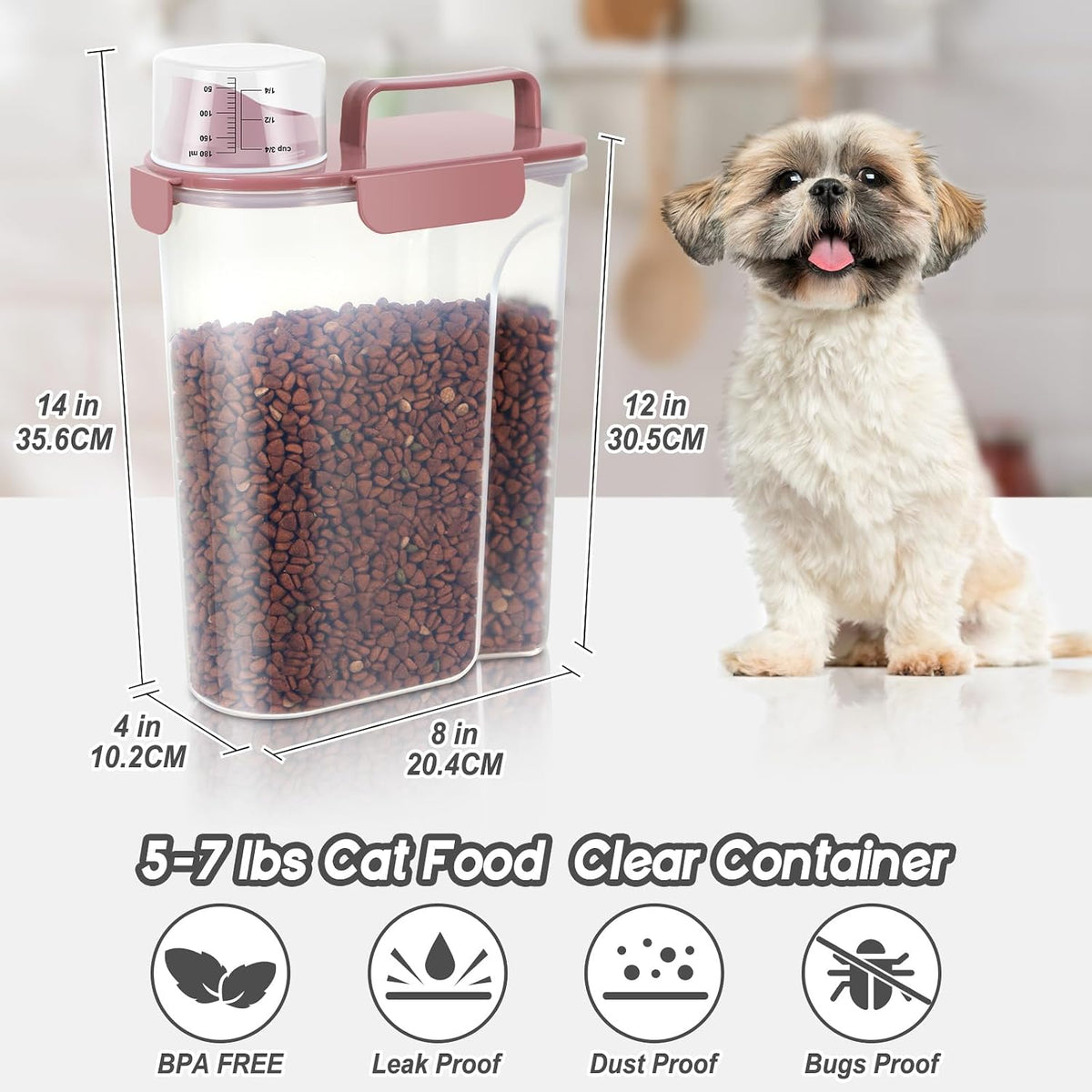 5Lbs/6Qt Airtight Pet Storage Container For Cat Dog Bird Food and Keep Fresh, Translucent Body, Upgraded Large Nozzle for Easy Pouring With Handle Design Easy to Carry When Going 2pack