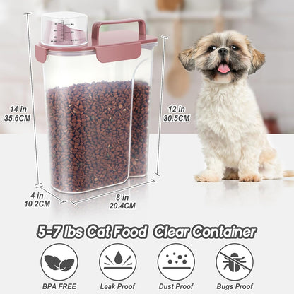 5Lbs/6Qt Airtight Pet Storage Container For Cat Dog Bird Food and Keep Fresh, Translucent Body, Upgraded Large Nozzle for Easy Pouring With Handle Design Easy to Carry When Going 2pack