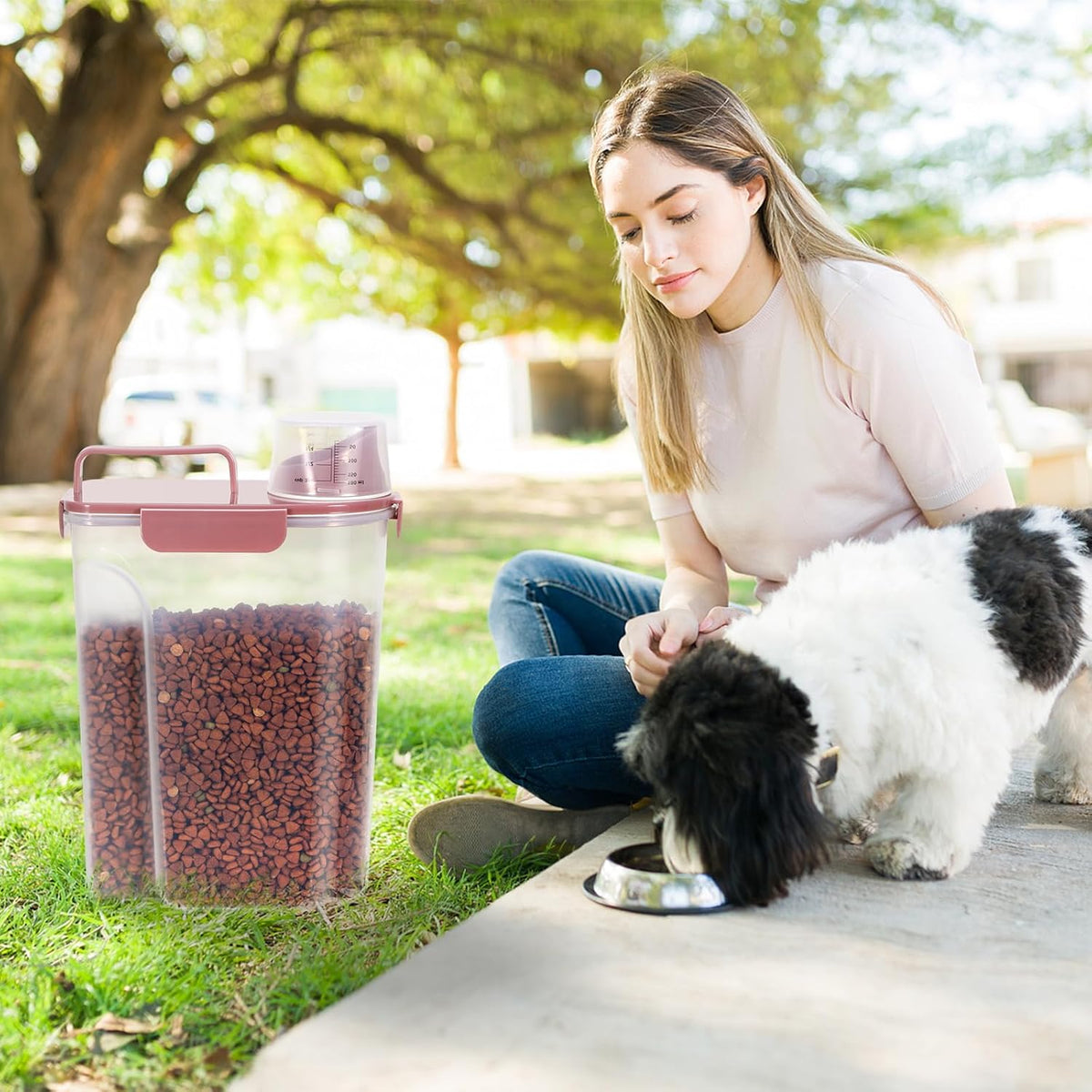 5Lbs/6Qt Airtight Pet Storage Container For Cat Dog Bird Food and Keep Fresh, Translucent Body, Upgraded Large Nozzle for Easy Pouring With Handle Design Easy to Carry When Going 2pack