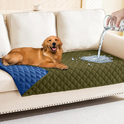 Smiry Waterproof Dog Bed Cover Pet Blanket, Soft Washable Dog Blanket for Furniture Bed Couch Sofa Reversible, Checkered (30"x70", Green/Navy)