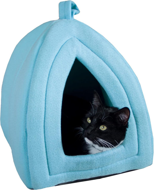 Cat House Indoor Cat Bed with Removable Foam Cushion, Plush Cat Tent Bed for Small Pets, Comfortable Cozy Hideaway for Cats, Kittens, Rabbits, Guinea Pigs, Ferrets, Hedgehogs, by PETMAKER (Blue)