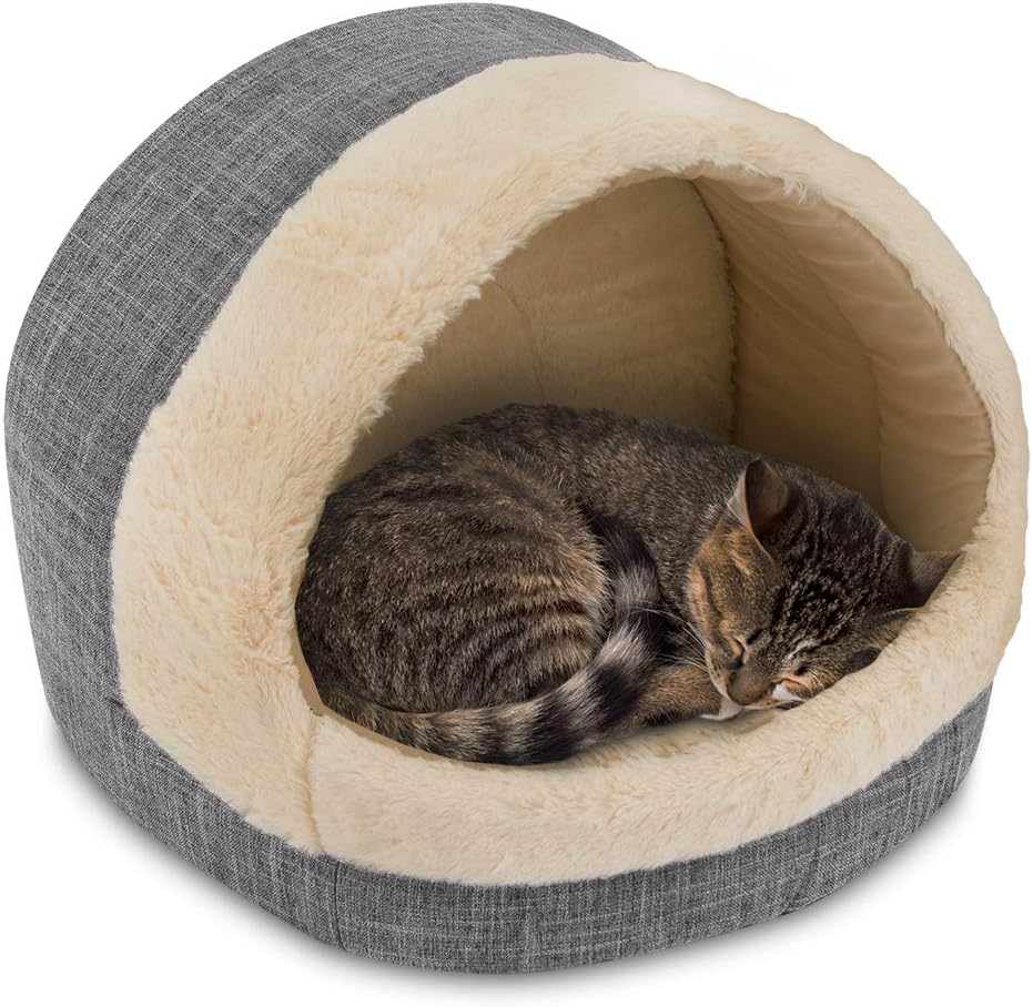 Best Pet Supplies Cat Bed for Indoor Cat, Domed Tent House with Removable Pillow, Covered Cat Cave for Small Dog, Puppies and All Breeds of Cats - Gray, 17 x 15 x H:14"